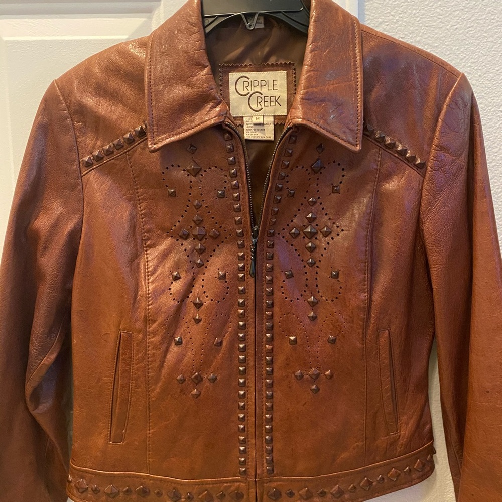 Tan Leather Jacket with copper studs